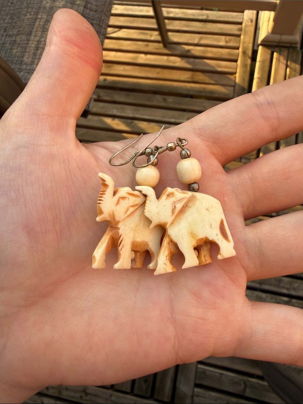 Handcrafted Carved Bone Elephant Pendant Necklace & Earrings Set - Picture 9 of 9